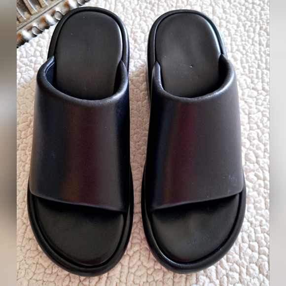BALENCIAGA Rise Black Lambskin Wedge Slide Platform Sandals EU 40 US 10 Org $850 - Picture 7 of 12